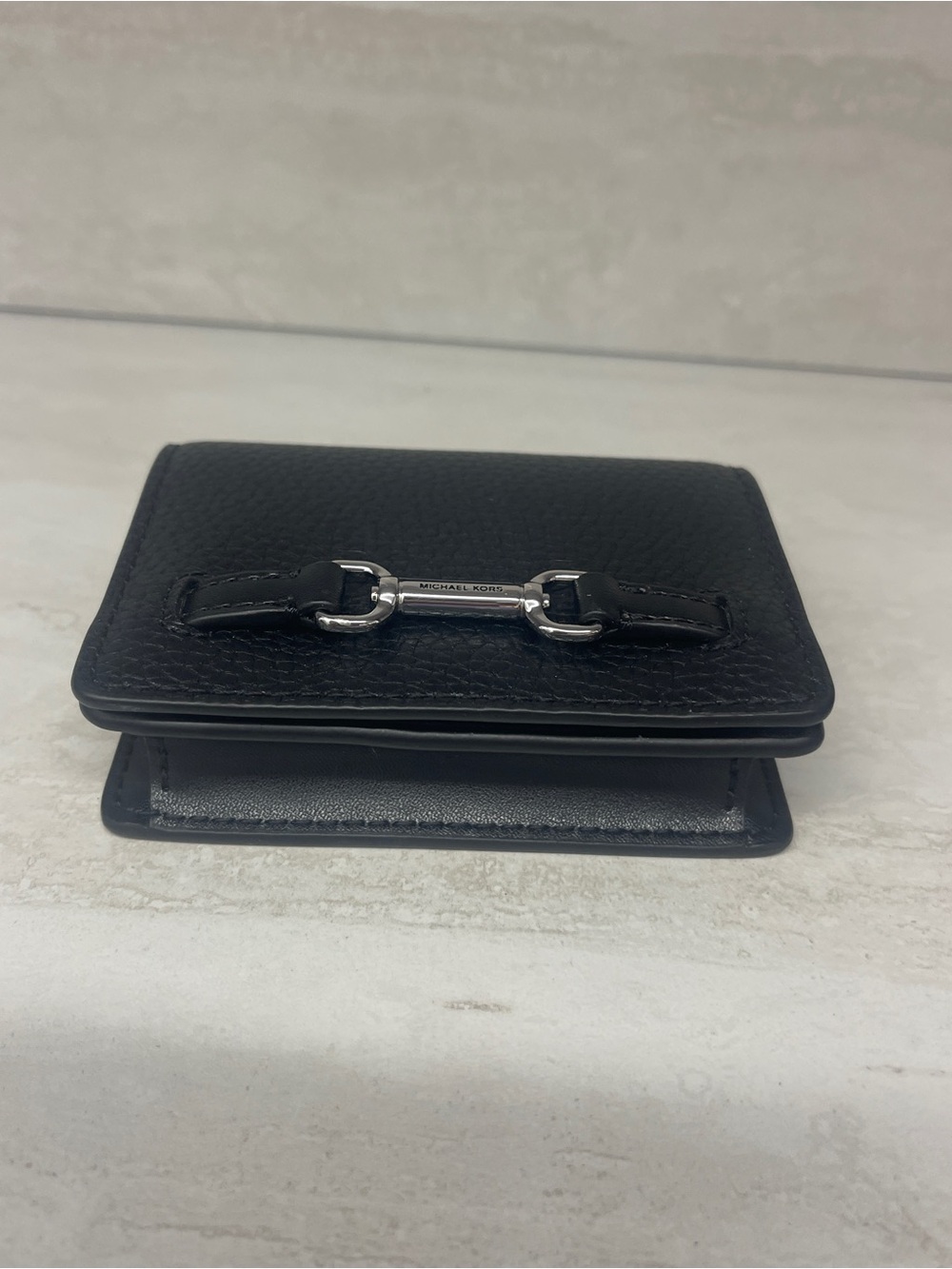 Michael Kors Carson Small Flap Wallet Black Pebbled Leather - Picture 3 of 4
